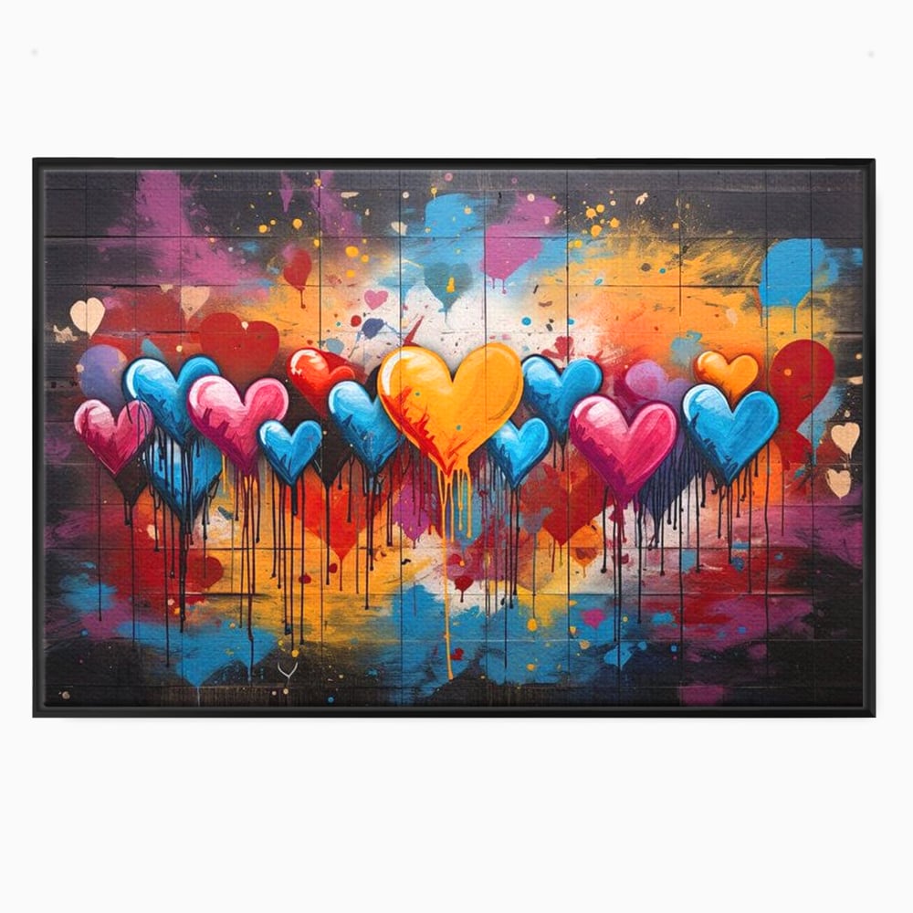Tablou canvas cu tablou canvas cu inimi colorate, in rama de aluminiu negru