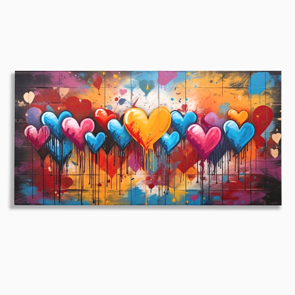 Tablou canvas cu tablou canvas cu inimi colorate, fara rama, pe sasiu de lemn