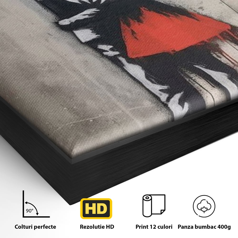 Detaliu al suprafetei: tablou canvas cu doi indragostiti imbratisati, in rama de aluminiu negru