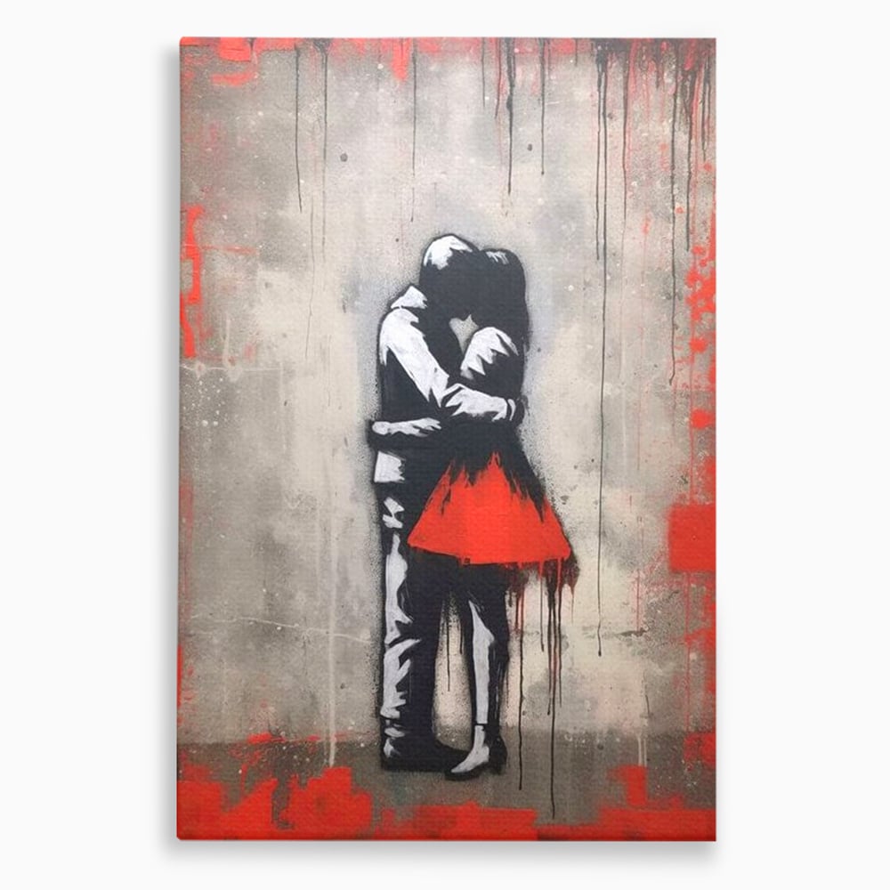 Tablou canvas cu tablou canvas cu doi indragostiti imbratisati, fara rama, pe sasiu de lemn