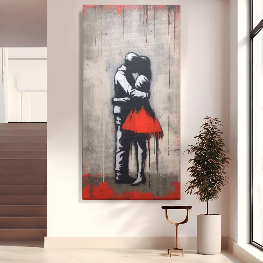 Tablou canvas cu tablou canvas cu doi indragostiti imbratisati, fara rama, pe sasiu de lemn