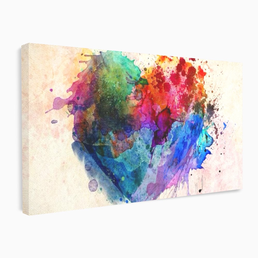 Tablou canvas cu tablou canvas cu inima colorata, fara rama, pe sasiu de lemn