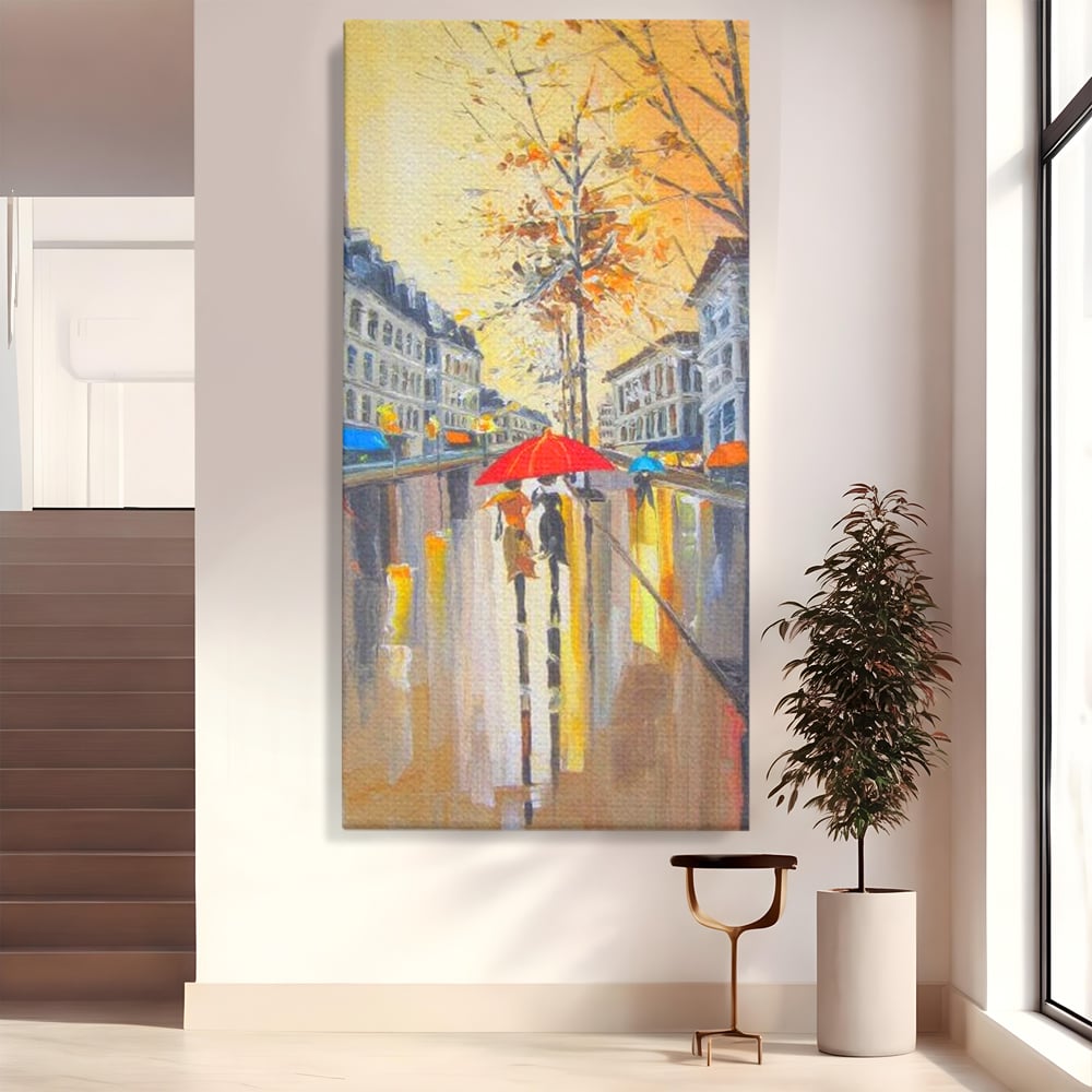 Tablou canvas cu tablou canvas cu peisaj urban ploios, fara rama, pe sasiu de lemn