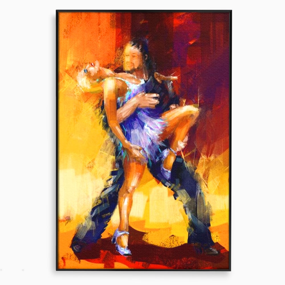 Tablou canvas cu tablou canvas cu un cuplu dansand tango, in rama de aluminiu negru