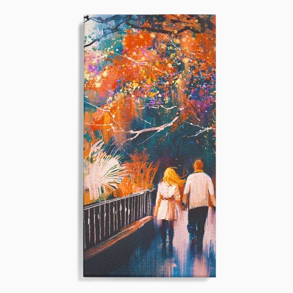 Tablou canvas cu tablou canvas cuplu in parc toamna, fara rama, pe sasiu de lemn