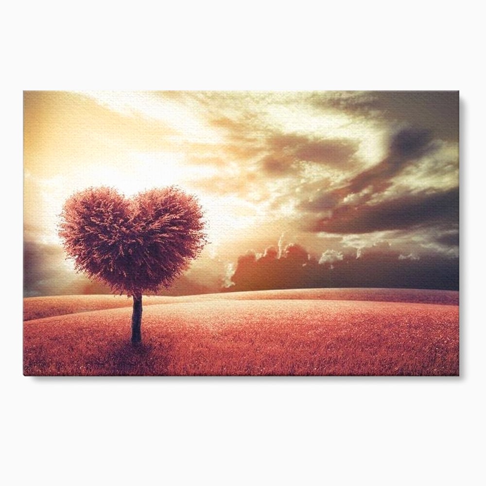 Tablou canvas cu tablou canvas cu un copac in forma de inima, fara rama, pe sasiu de lemn