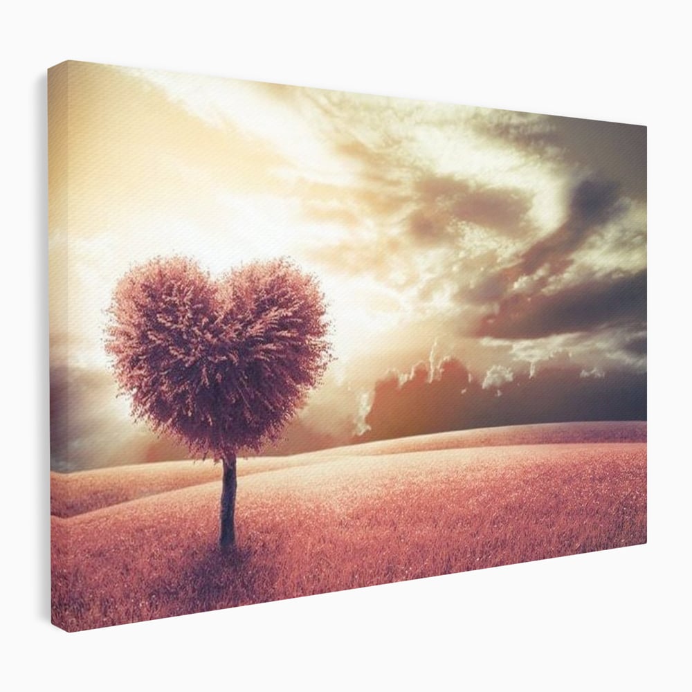Tablou canvas cu tablou canvas cu un copac in forma de inima, fara rama, pe sasiu de lemn
