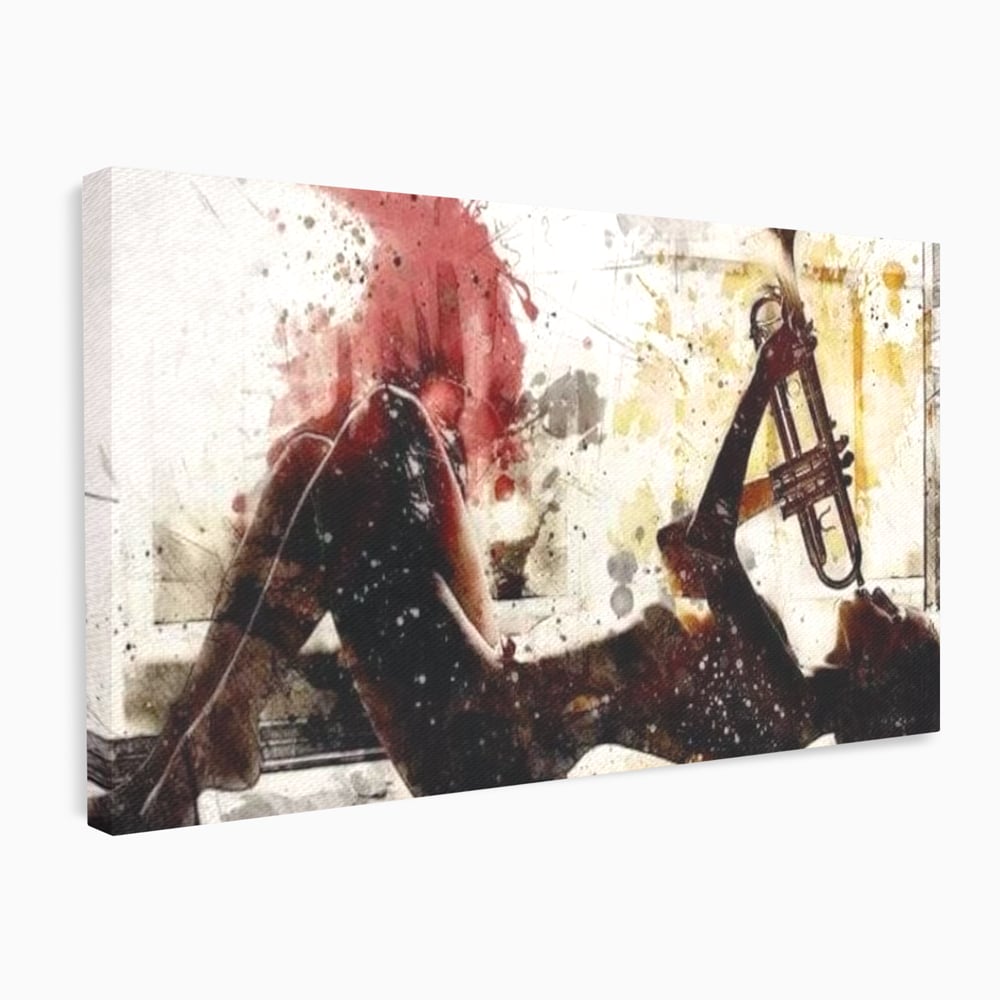 Tablou canvas cu tablou canvas cu silueta si trompeta, fara rama, pe sasiu de lemn