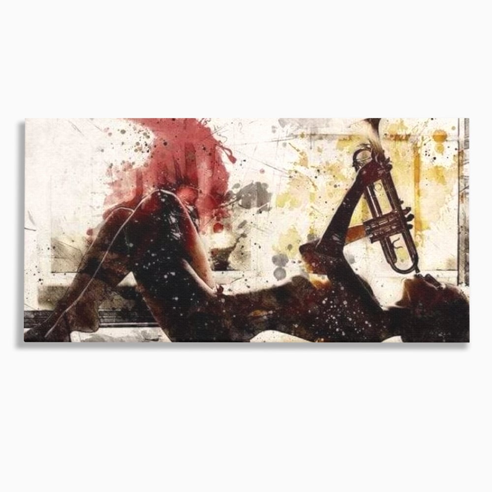 Tablou canvas cu tablou canvas cu silueta si trompeta, fara rama, pe sasiu de lemn