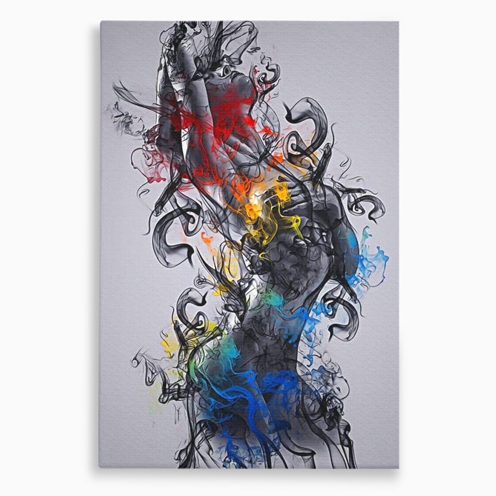 Tablou canvas cu tablou canvas cu silueta feminina si fum, fara rama, pe sasiu de lemn