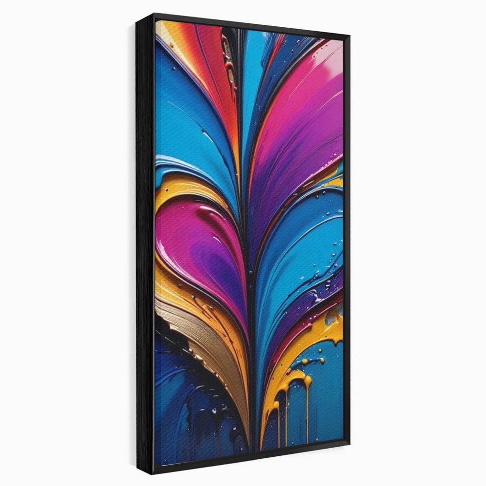 Tablou canvas cu pictura abstracta cu valuri colorate, in rama de aluminiu negru
