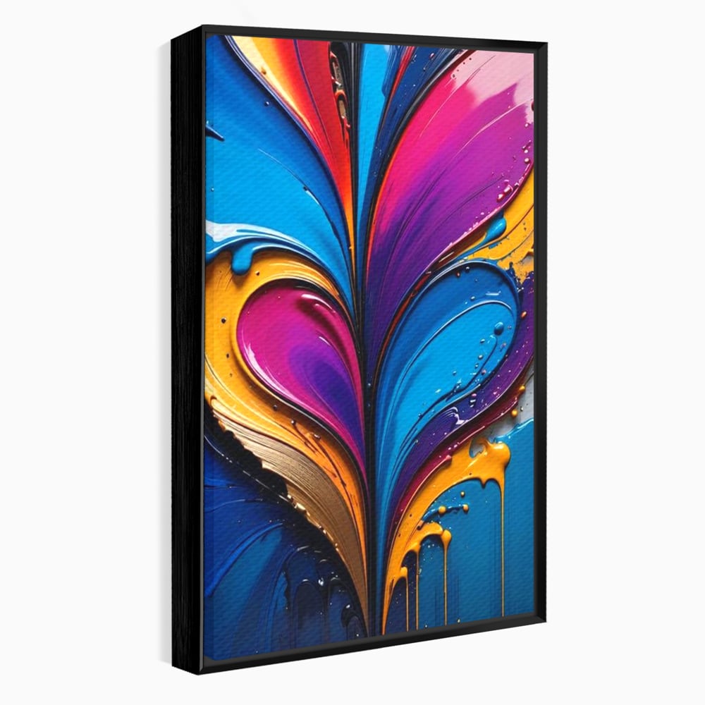 Tablou canvas cu pictura abstracta cu valuri colorate, in rama de aluminiu negru