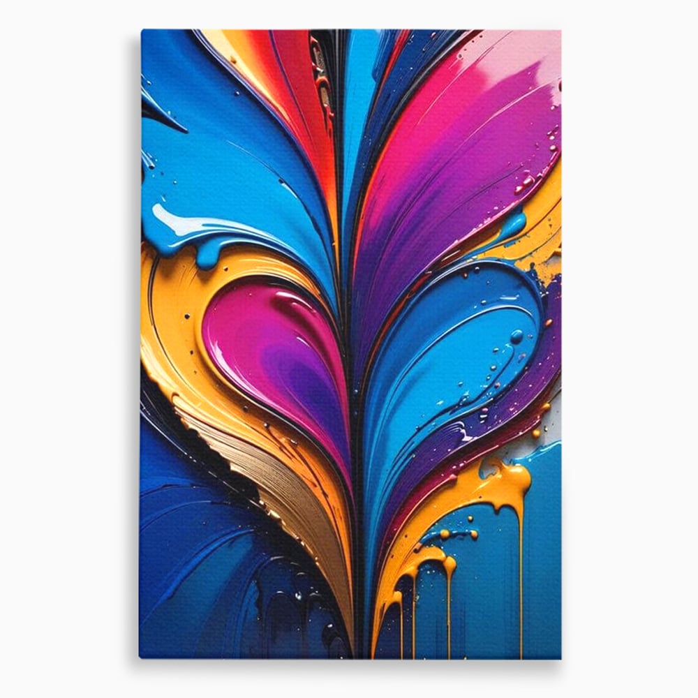 Tablou canvas cu pictura abstracta cu valuri colorate, fara rama, pe sasiu de lemn