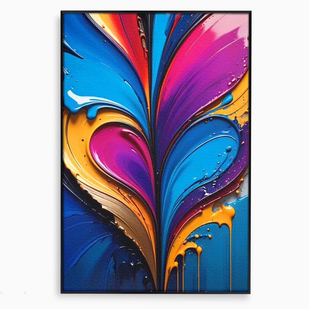 Tablou canvas cu pictura abstracta cu valuri colorate, in rama de aluminiu negru