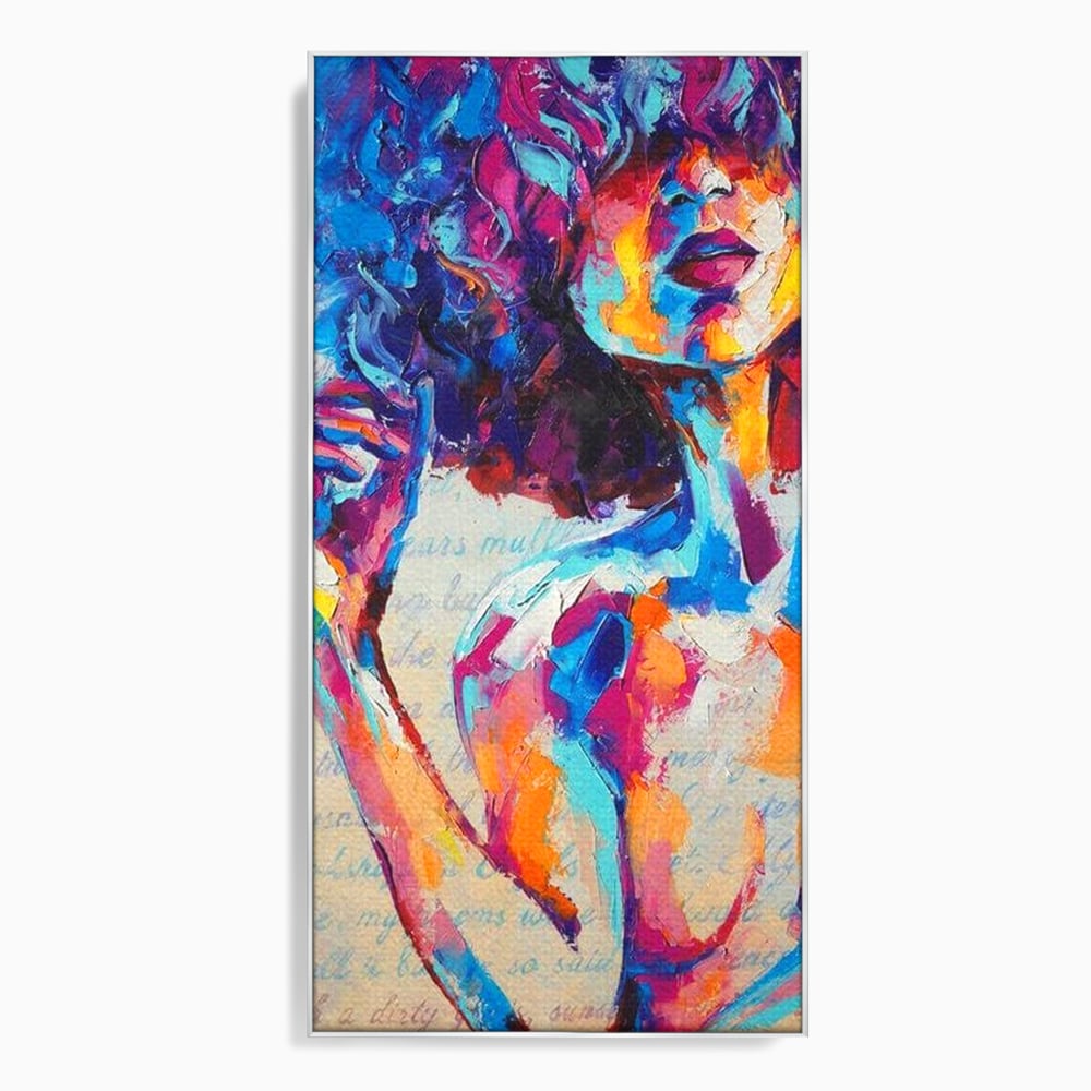 Tablou canvas cu tablou canvas cu portret artistic de femeie, in rama de aluminiu argintiu