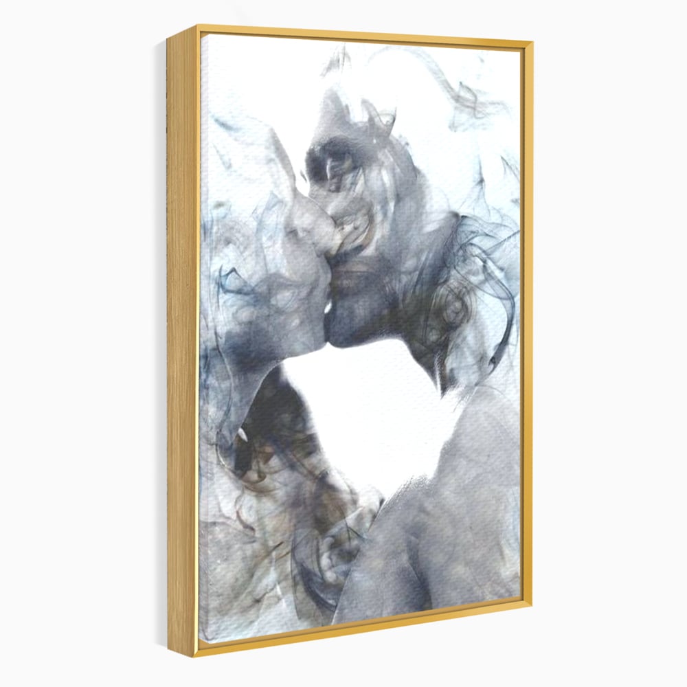 Tablou canvas cu tablou canvas cu siluete in fum, in rama de aluminiu auriu
