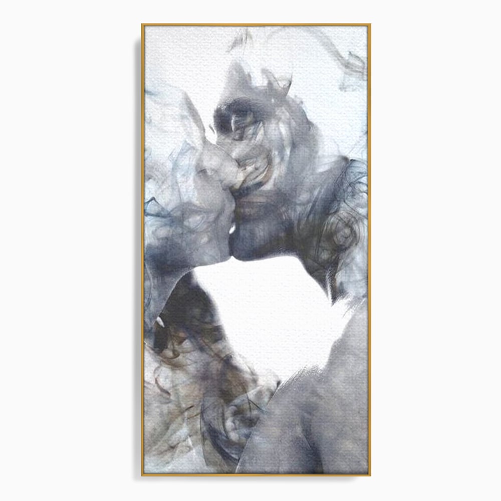 Tablou canvas cu tablou canvas cu siluete in fum, in rama de aluminiu auriu