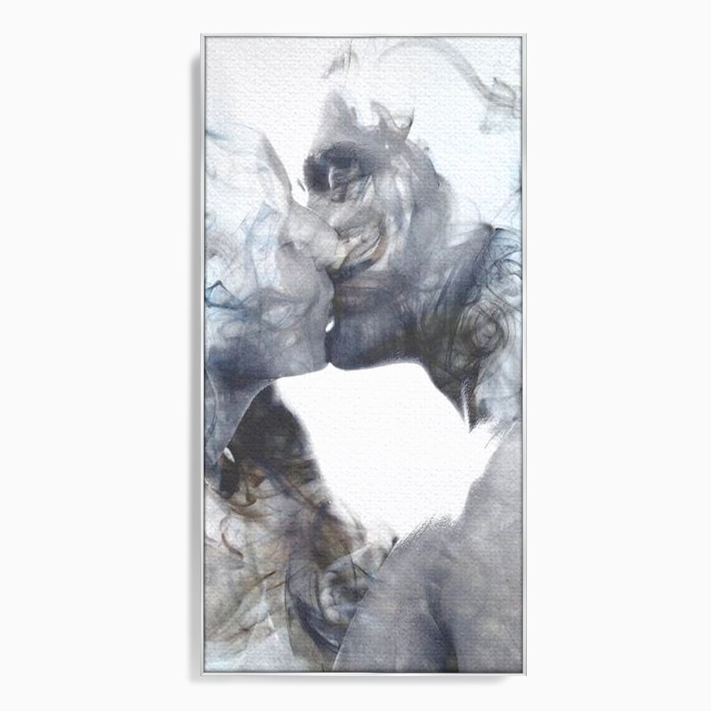 Tablou canvas cu tablou canvas cu siluete in fum, in rama de aluminiu argintiu