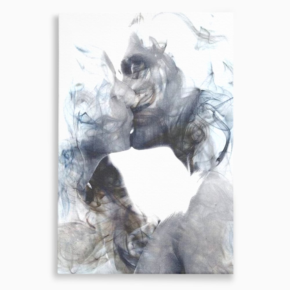 Tablou canvas cu tablou canvas cu siluete in fum, fara rama, pe sasiu de lemn
