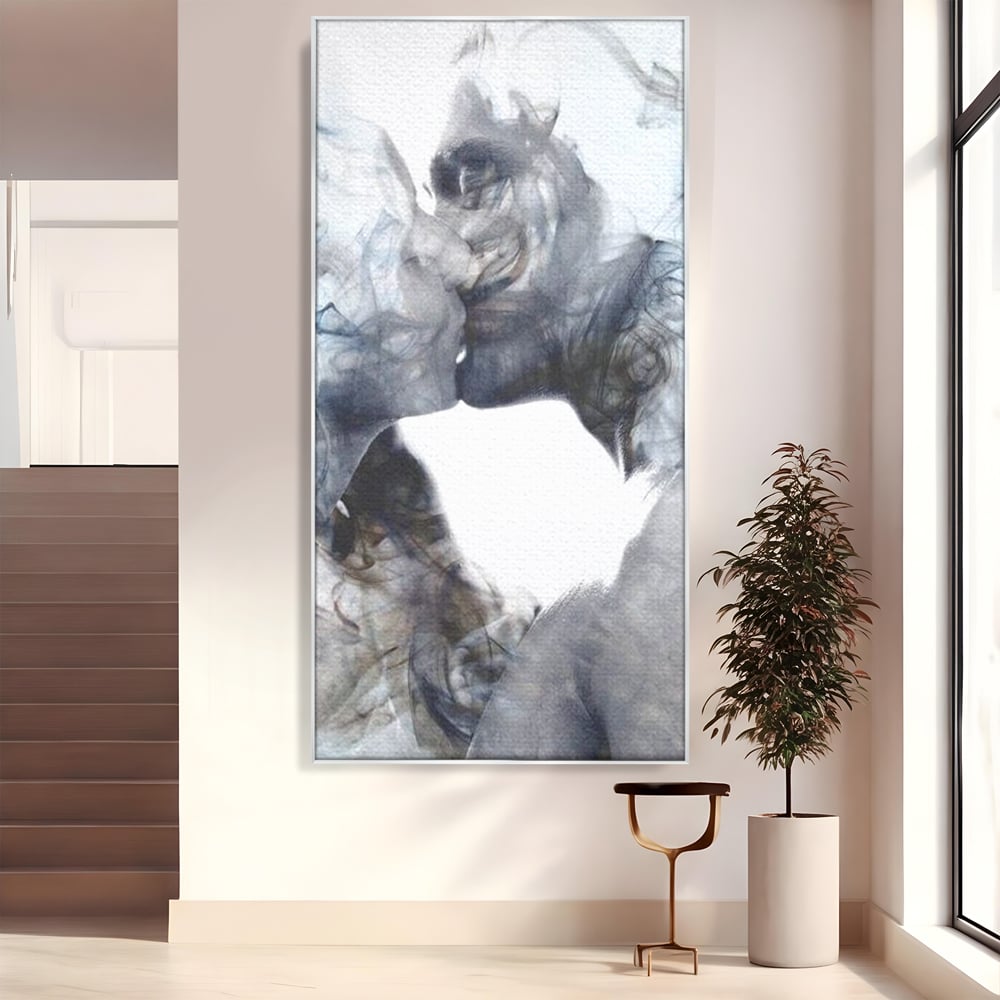 Tablou canvas cu tablou canvas cu siluete in fum, in rama de aluminiu argintiu