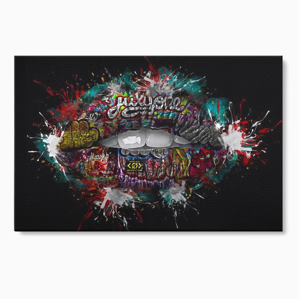Tablou canvas cu tablou canvas cu buze grafitti, fara rama, pe sasiu de lemn