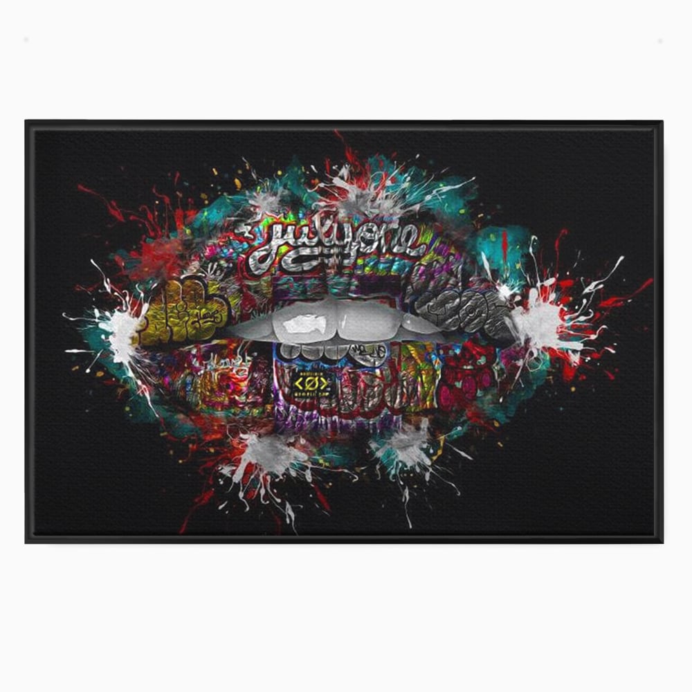 Tablou canvas cu tablou canvas cu buze grafitti, in rama de aluminiu negru