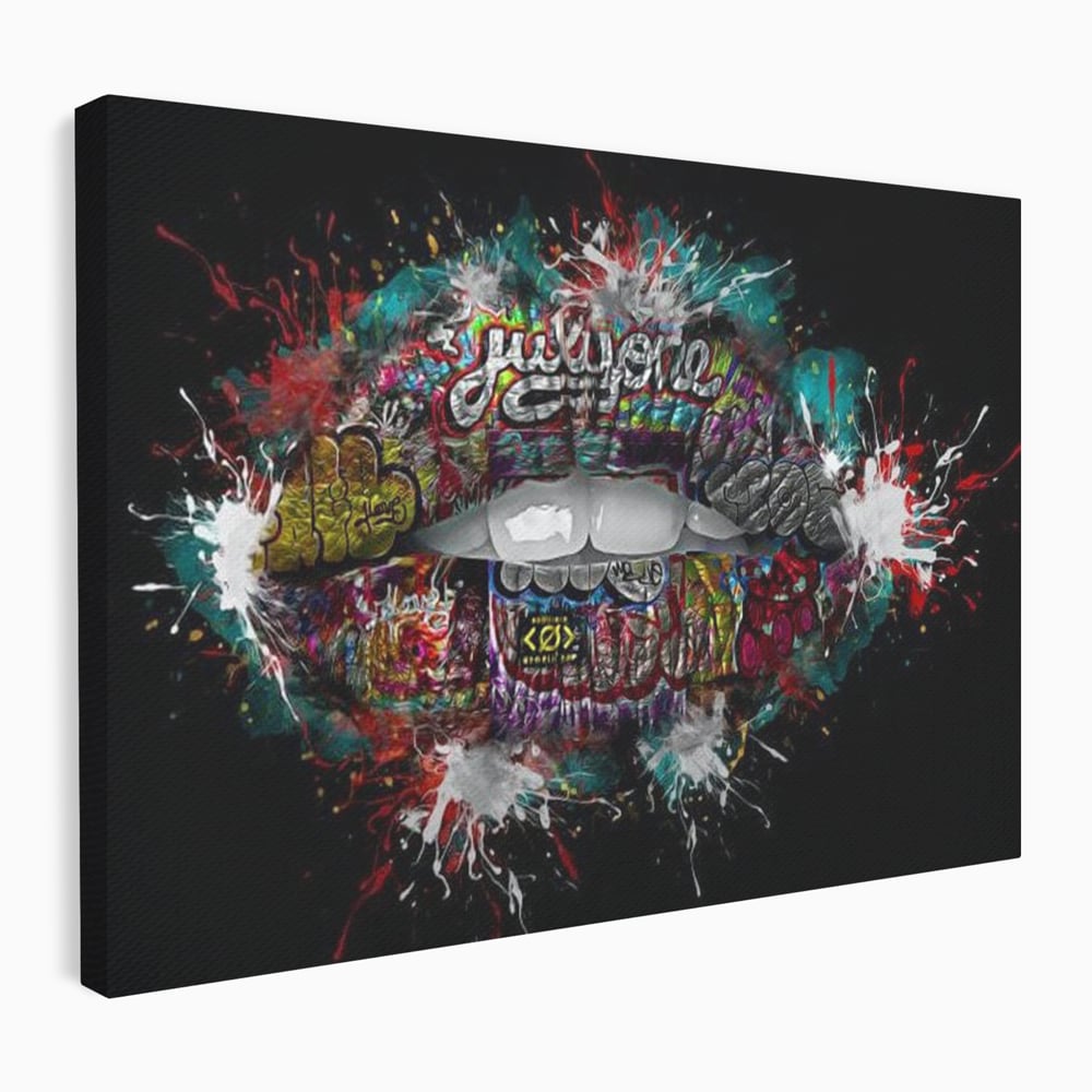 Tablou canvas cu tablou canvas cu buze grafitti, fara rama, pe sasiu de lemn