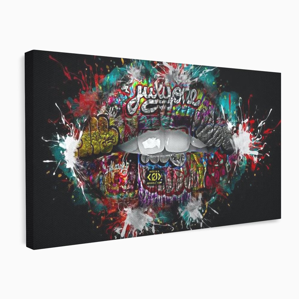 Tablou canvas cu tablou canvas cu buze grafitti, fara rama, pe sasiu de lemn