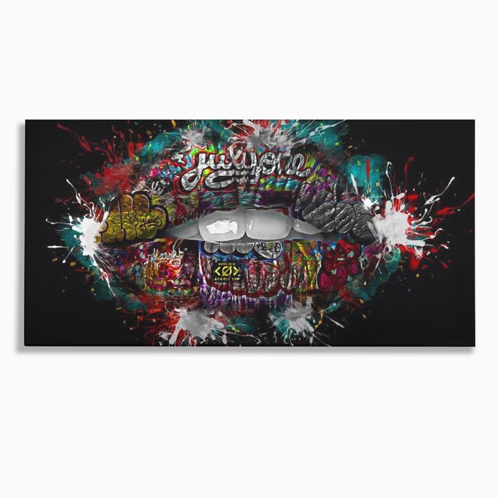 Tablou canvas cu tablou canvas cu buze grafitti, fara rama, pe sasiu de lemn