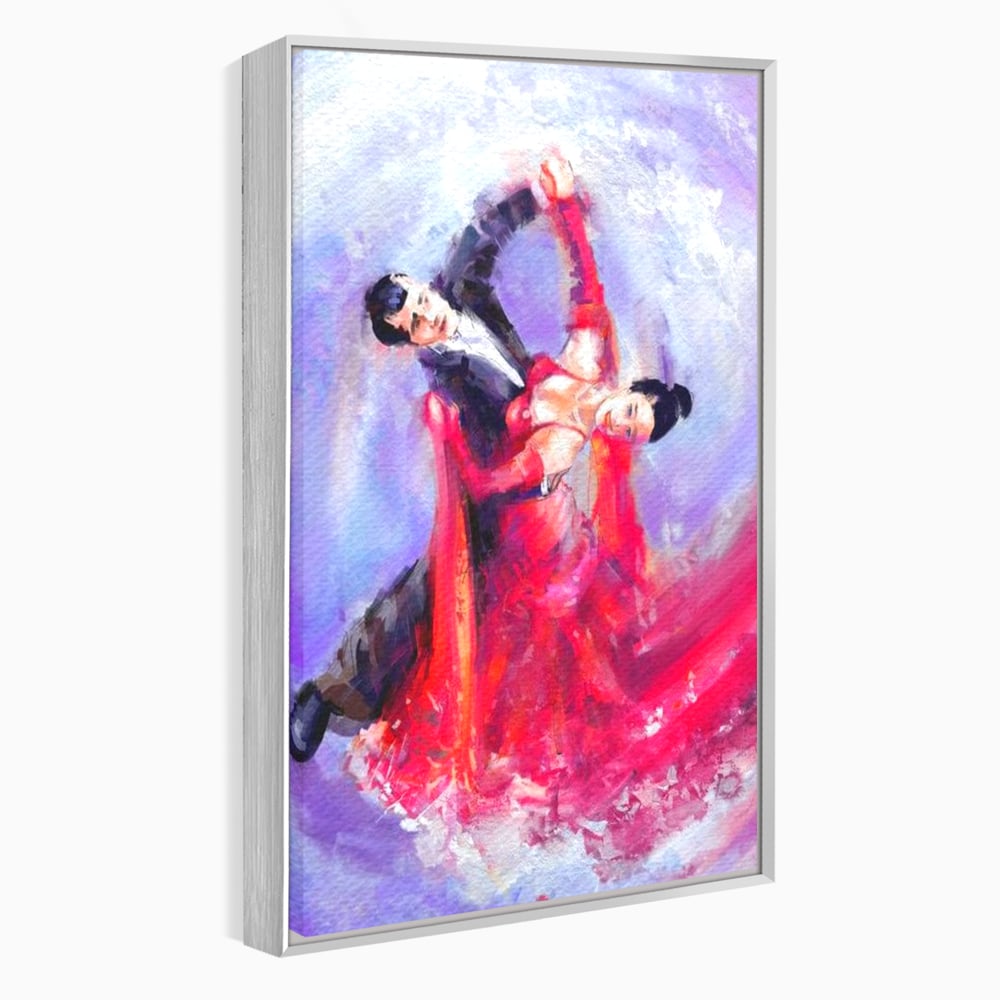 Tablou canvas cu tablou canvas cu o pereche dansand, in rama de aluminiu argintiu