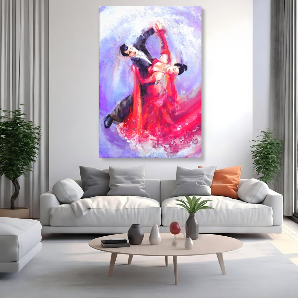 Tablou canvas cu tablou canvas cu o pereche dansand, fara rama, pe sasiu de lemn, pe perete intr-un living