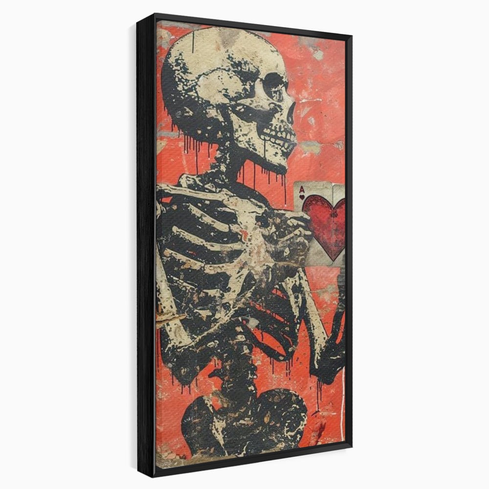 Tablou canvas cu tablou canvas cu schelet si carte de joc, in rama de aluminiu negru