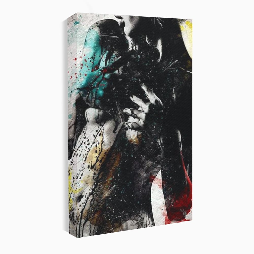 Tablou canvas cu tablou canvas cu silueta feminina si culori abstracte, fara rama, pe sasiu de lemn