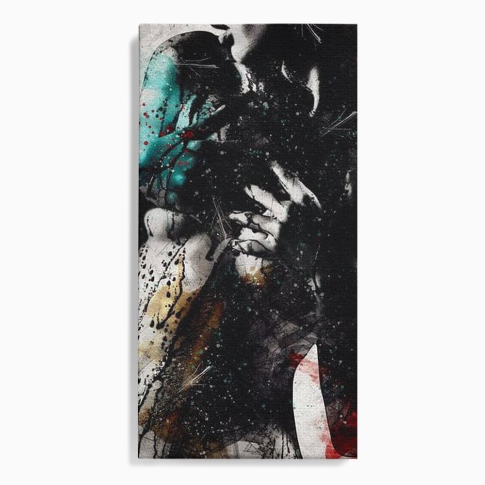 Tablou canvas cu tablou canvas cu silueta feminina si culori abstracte, fara rama, pe sasiu de lemn
