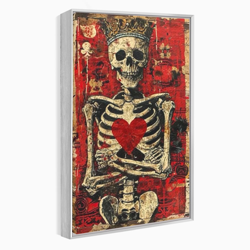Tablou canvas cu tablou canvas cu schelet purtand coroana, in rama de aluminiu argintiu