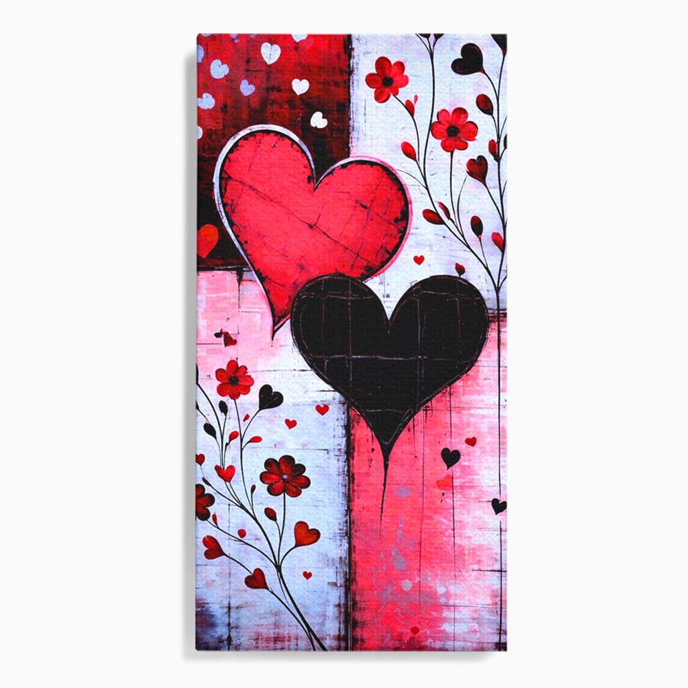Tablou canvas cu tablou canvas cu inimi si flori, fara rama, pe sasiu de lemn