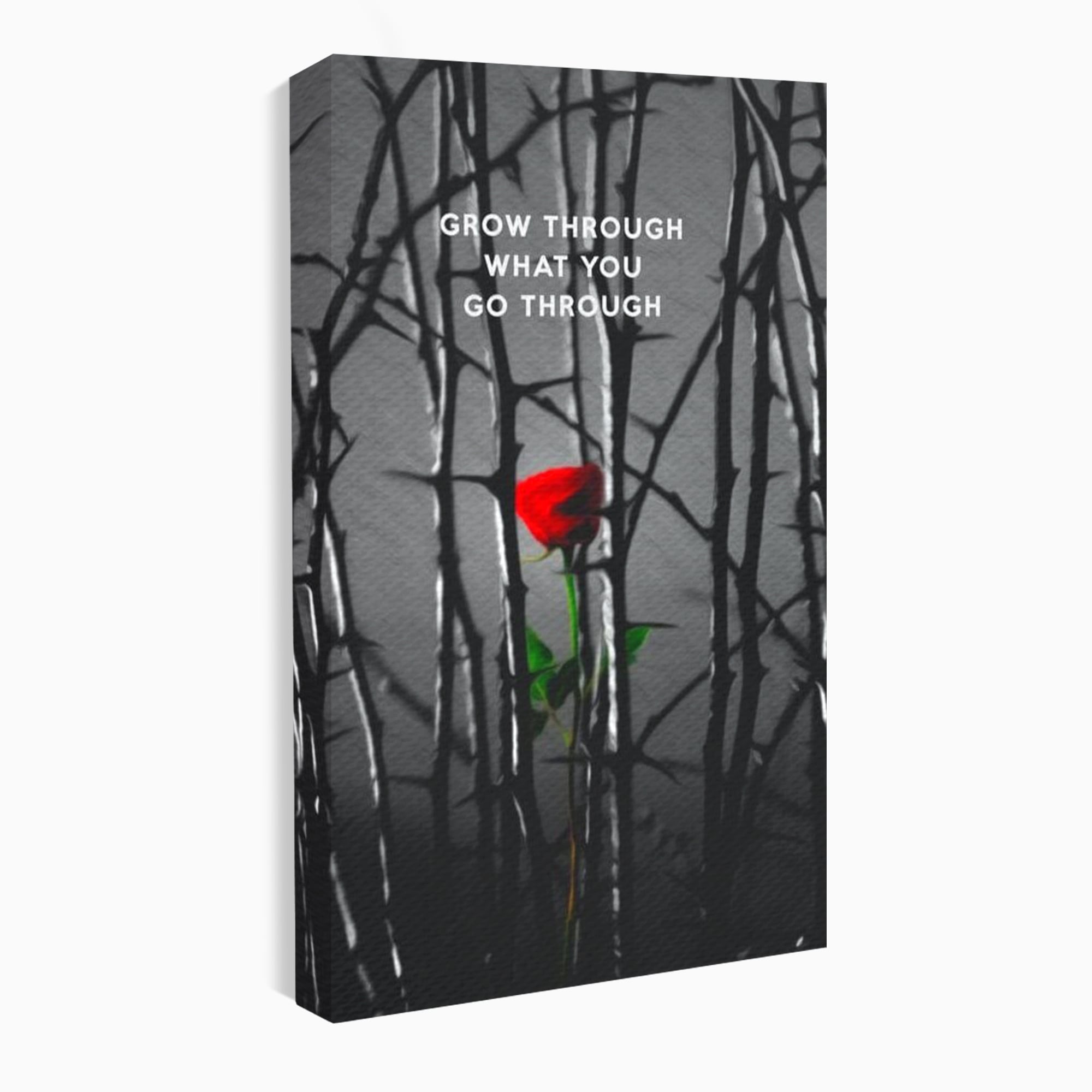 Tablou canvas cu tablou motivational cu trandafir rosu si spini, fara rama, pe sasiu de lemn