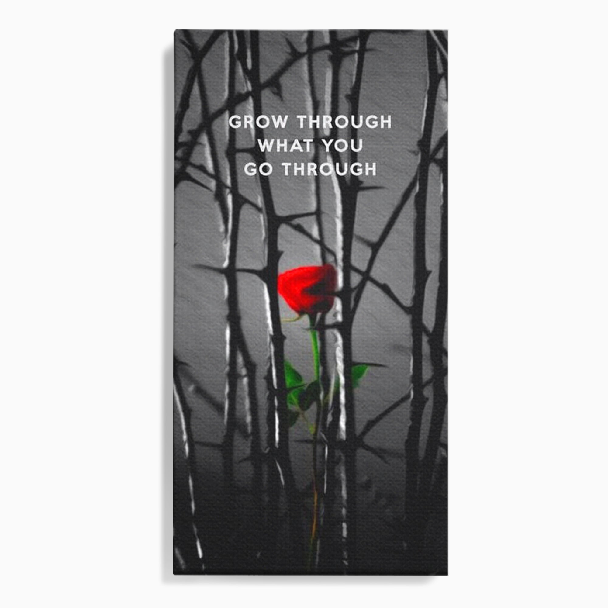 Tablou canvas cu tablou motivational cu trandafir rosu si spini, fara rama, pe sasiu de lemn