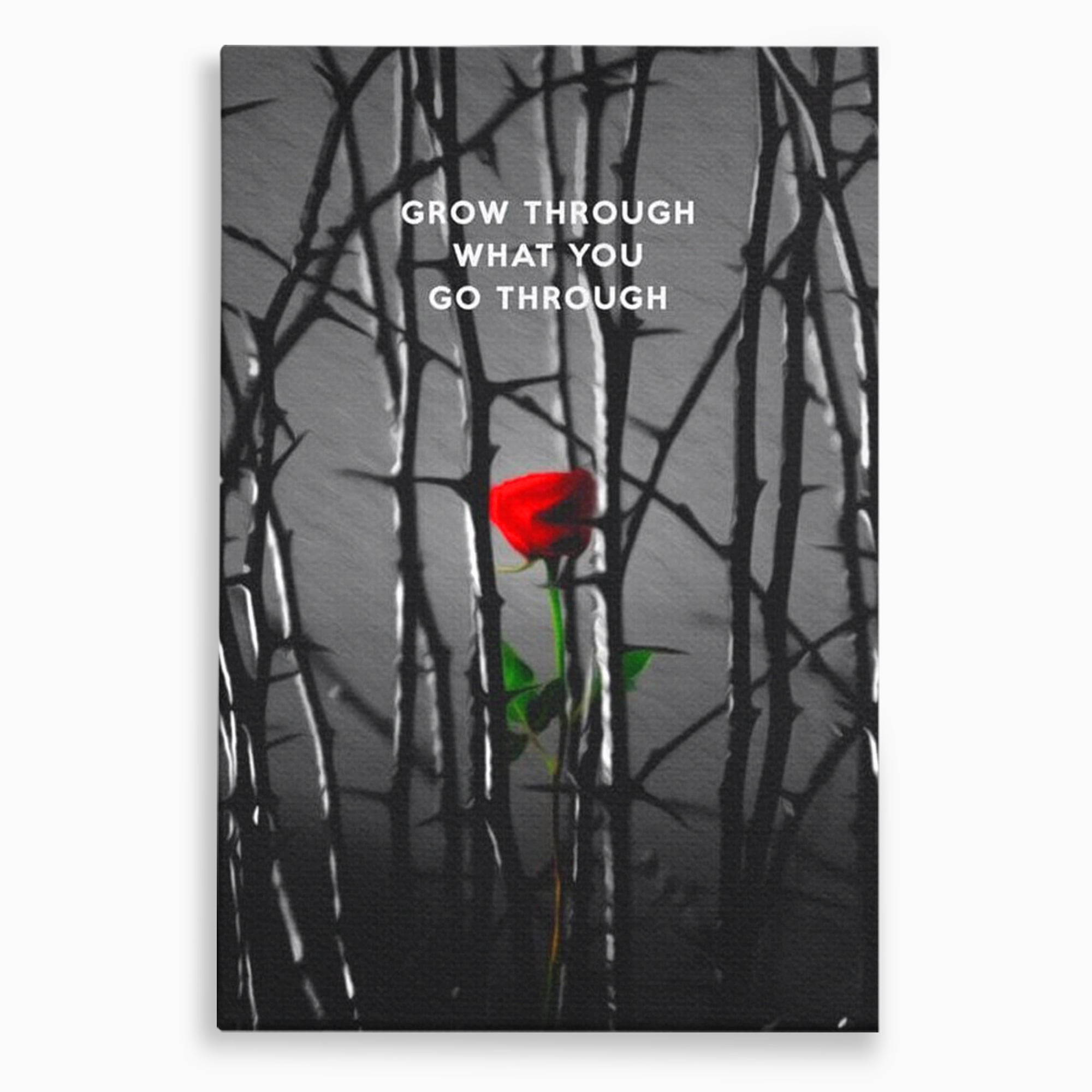 Tablou canvas cu tablou motivational cu trandafir rosu si spini, fara rama, pe sasiu de lemn