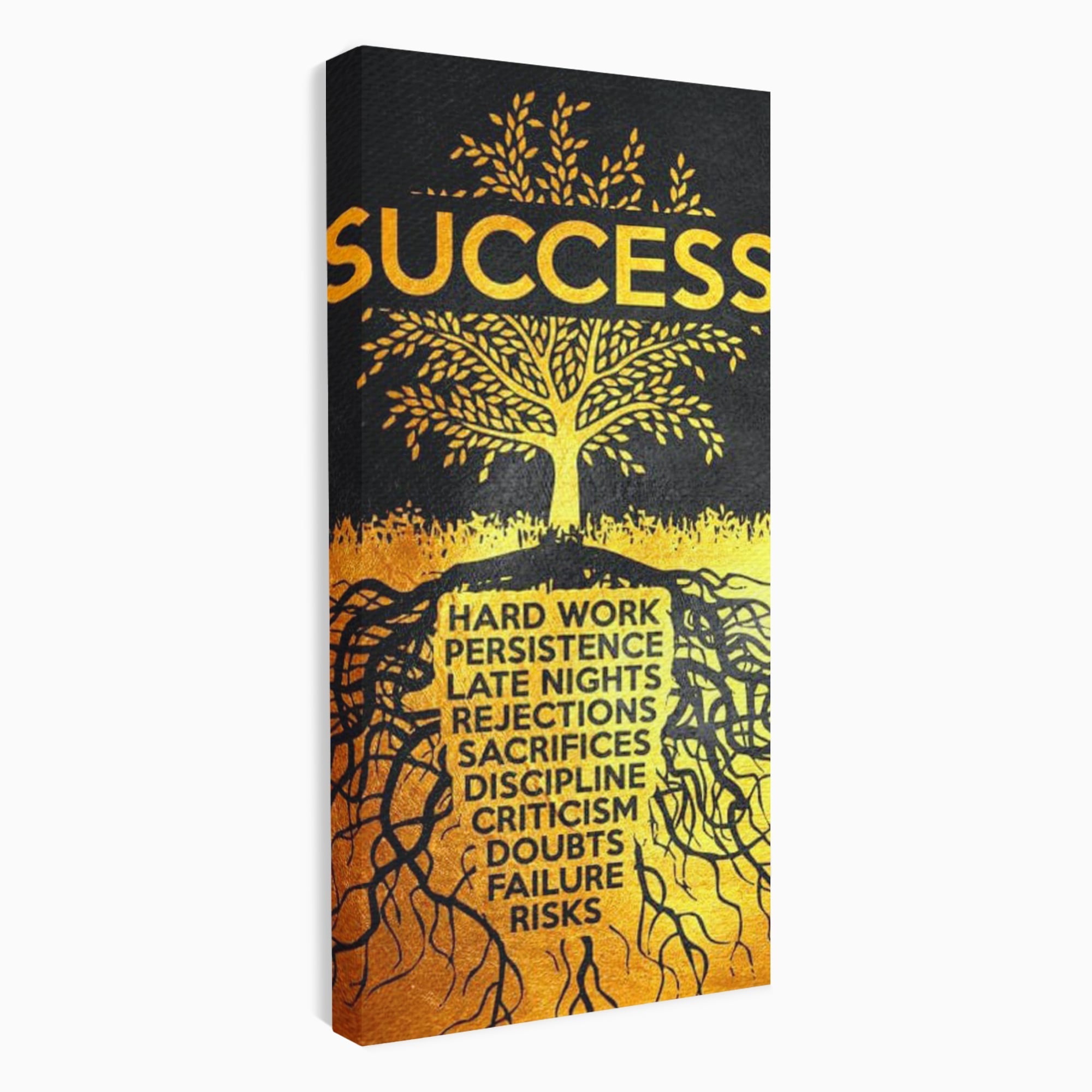Tablou canvas cu tablou motivational cu arborele succesului, fara rama, pe sasiu de lemn