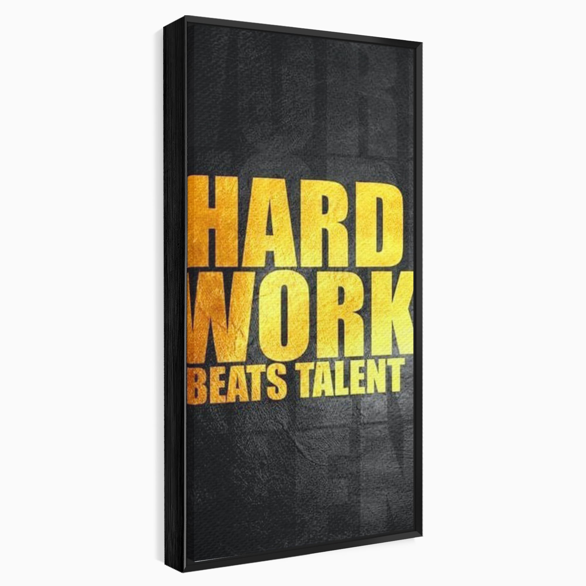 Tablou canvas cu tablou motivational cu mesaj aurit, in rama de aluminiu negru