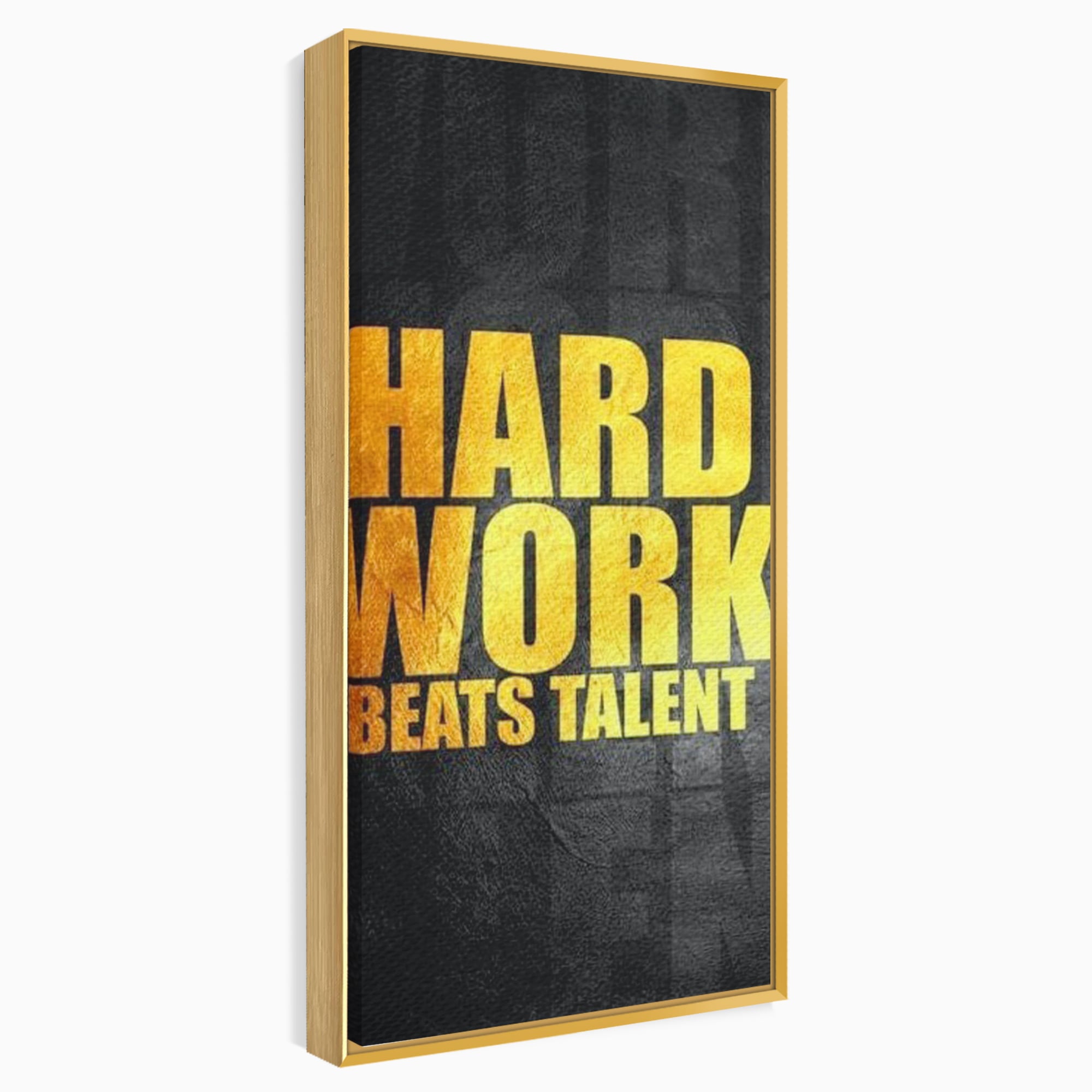 Tablou canvas cu tablou motivational cu mesaj aurit, in rama de aluminiu auriu