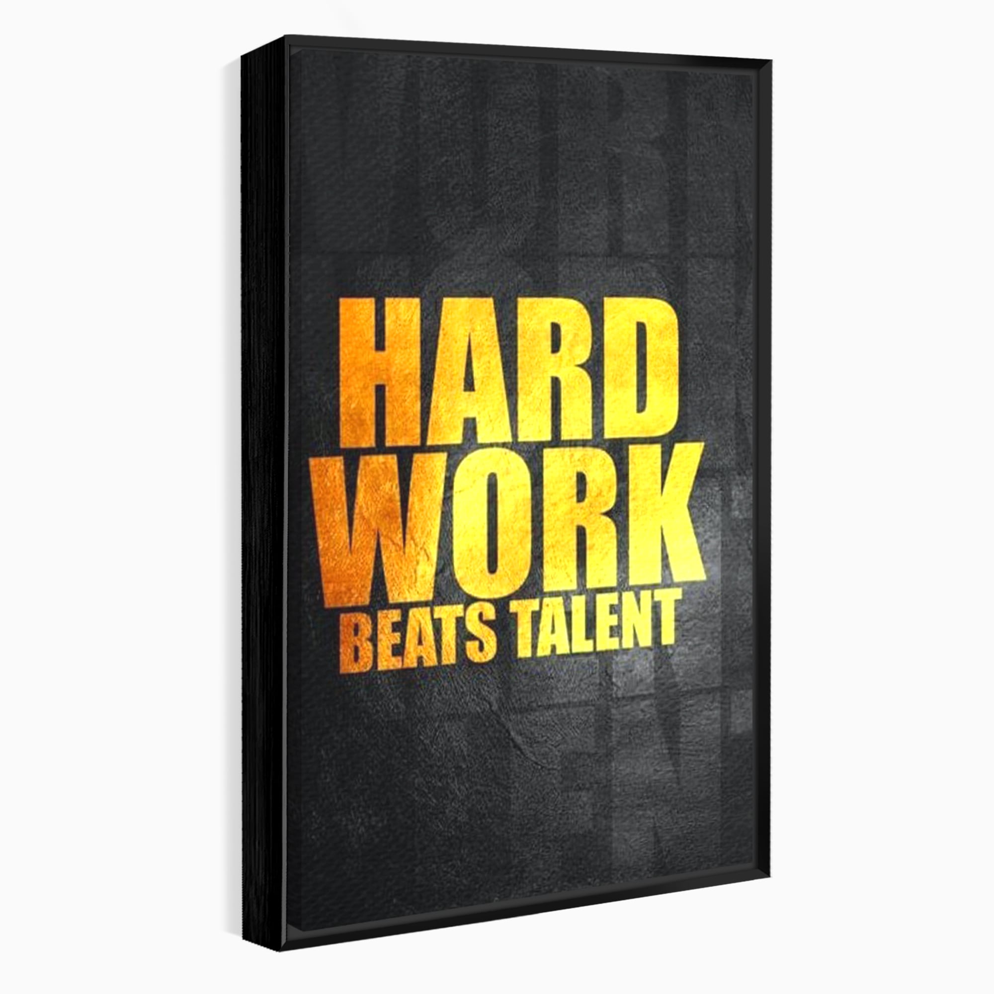 Tablou canvas cu tablou motivational cu mesaj aurit, in rama de aluminiu negru