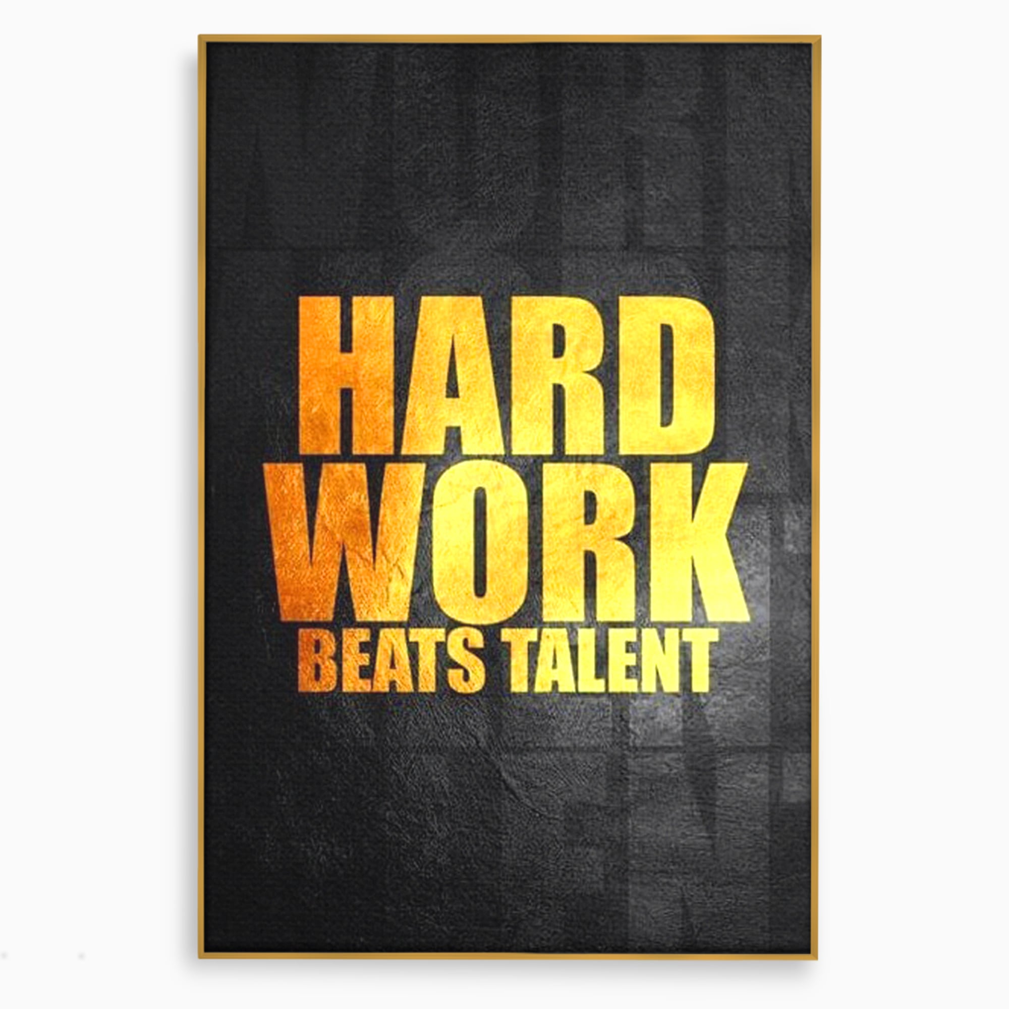 Tablou canvas cu tablou motivational cu mesaj aurit, in rama de aluminiu auriu