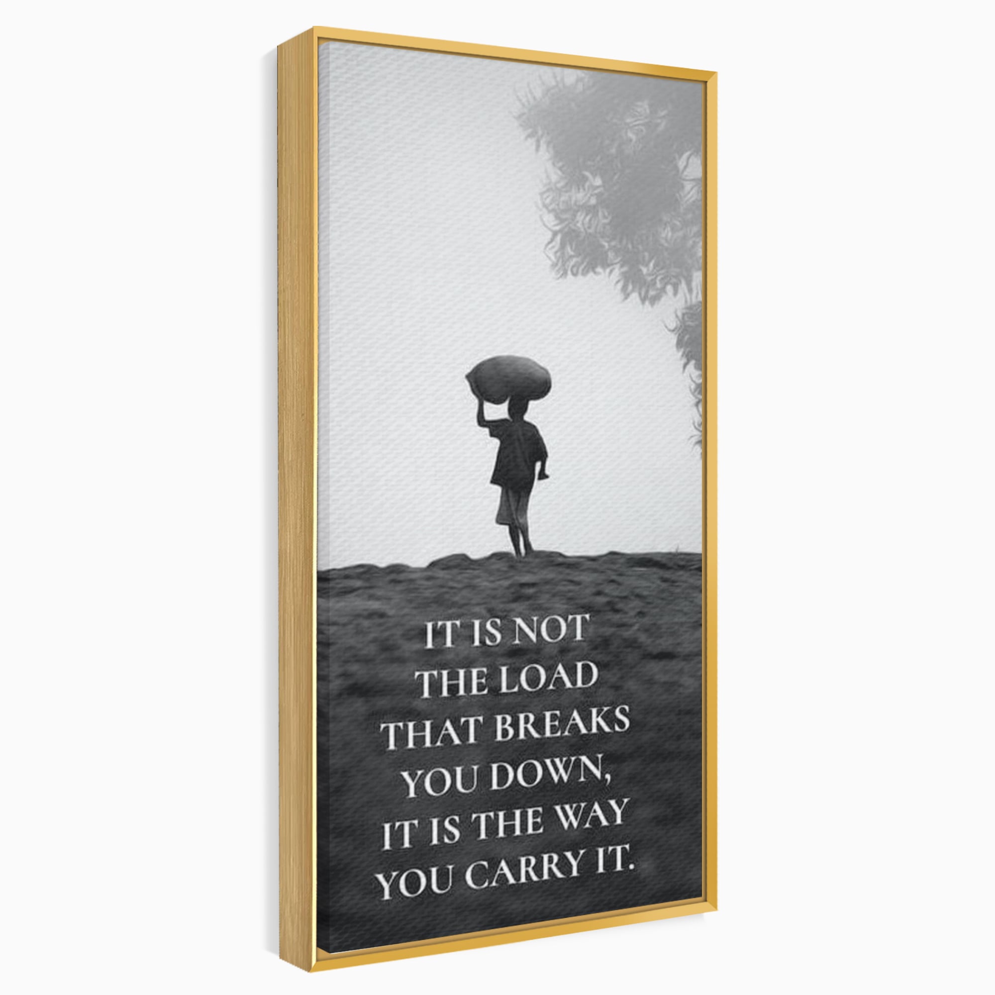 Tablou canvas cu tablou motivational cu silueta si text, in rama de aluminiu auriu