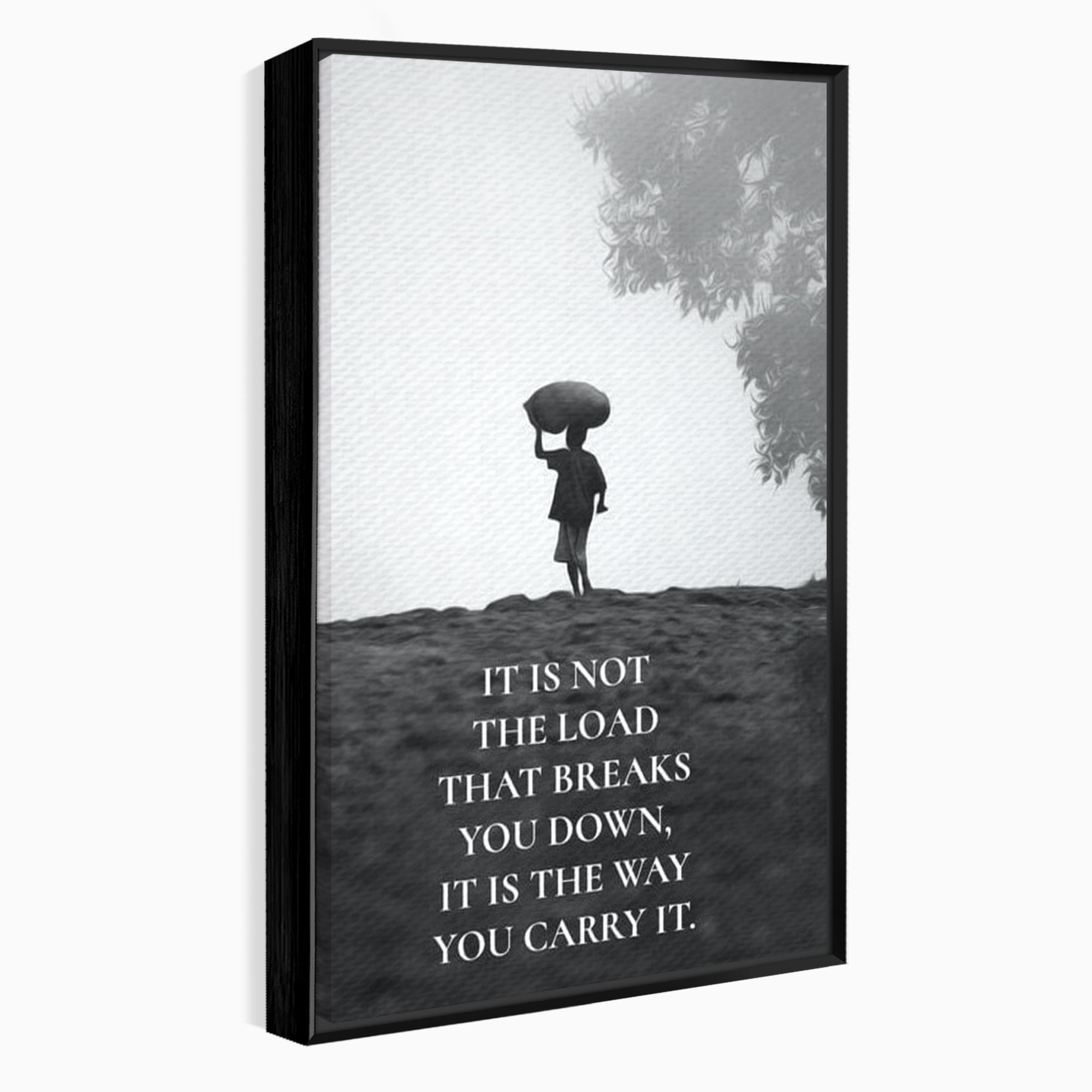 Tablou canvas cu tablou motivational cu silueta si text, in rama de aluminiu negru