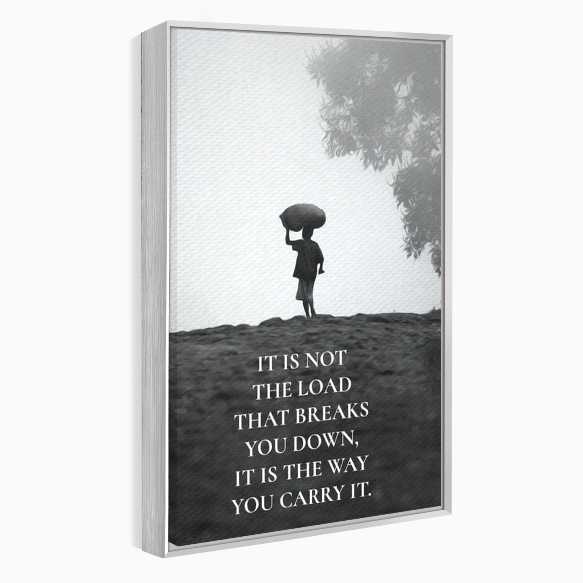 Tablou canvas cu tablou motivational cu silueta si text, in rama de aluminiu argintiu