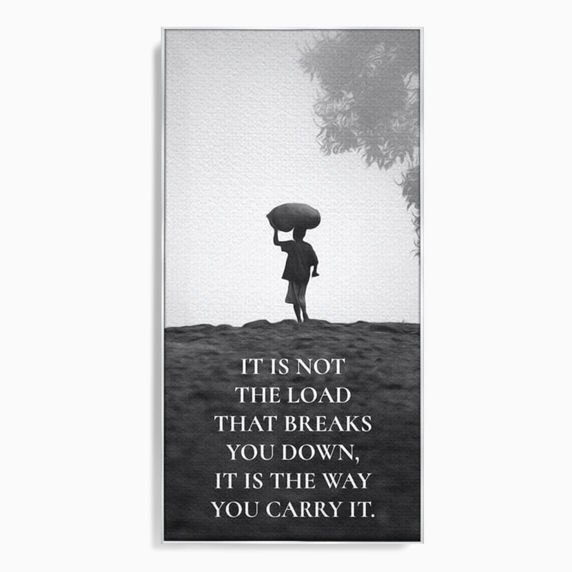 Tablou canvas cu tablou motivational cu silueta si text, in rama de aluminiu argintiu