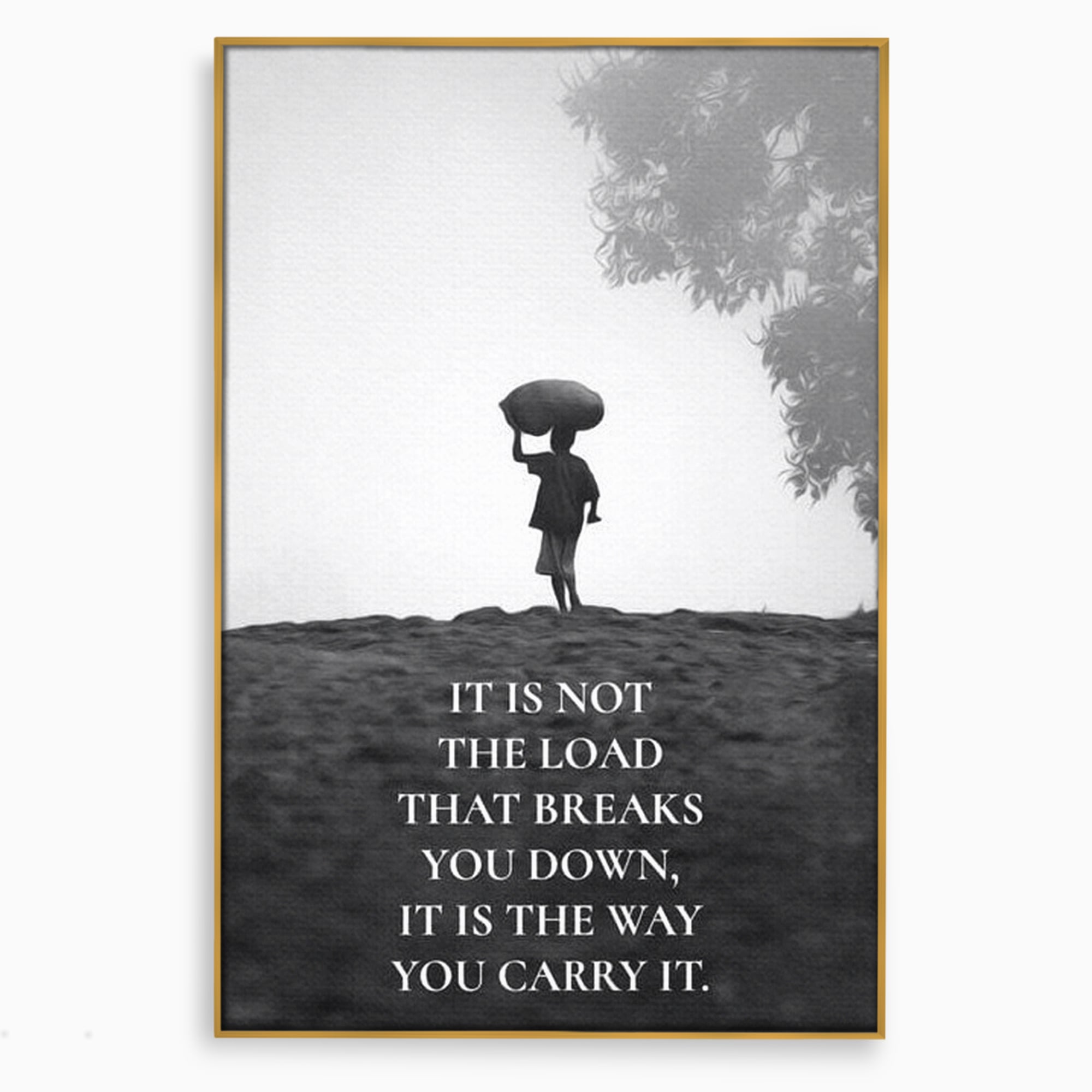 Tablou canvas cu tablou motivational cu silueta si text, in rama de aluminiu auriu