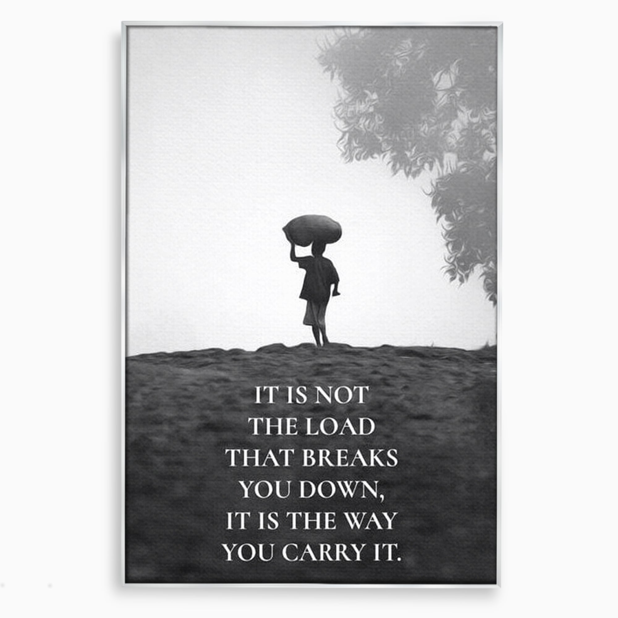 Tablou canvas cu tablou motivational cu silueta si text, in rama de aluminiu argintiu